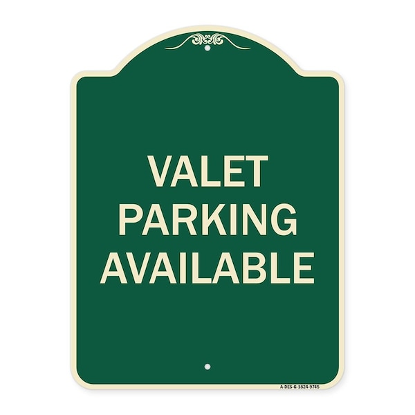 Designer Series-Valet Parking Available Green Heavy-Gauge Aluminum, 24" x 18", G-1824-9745